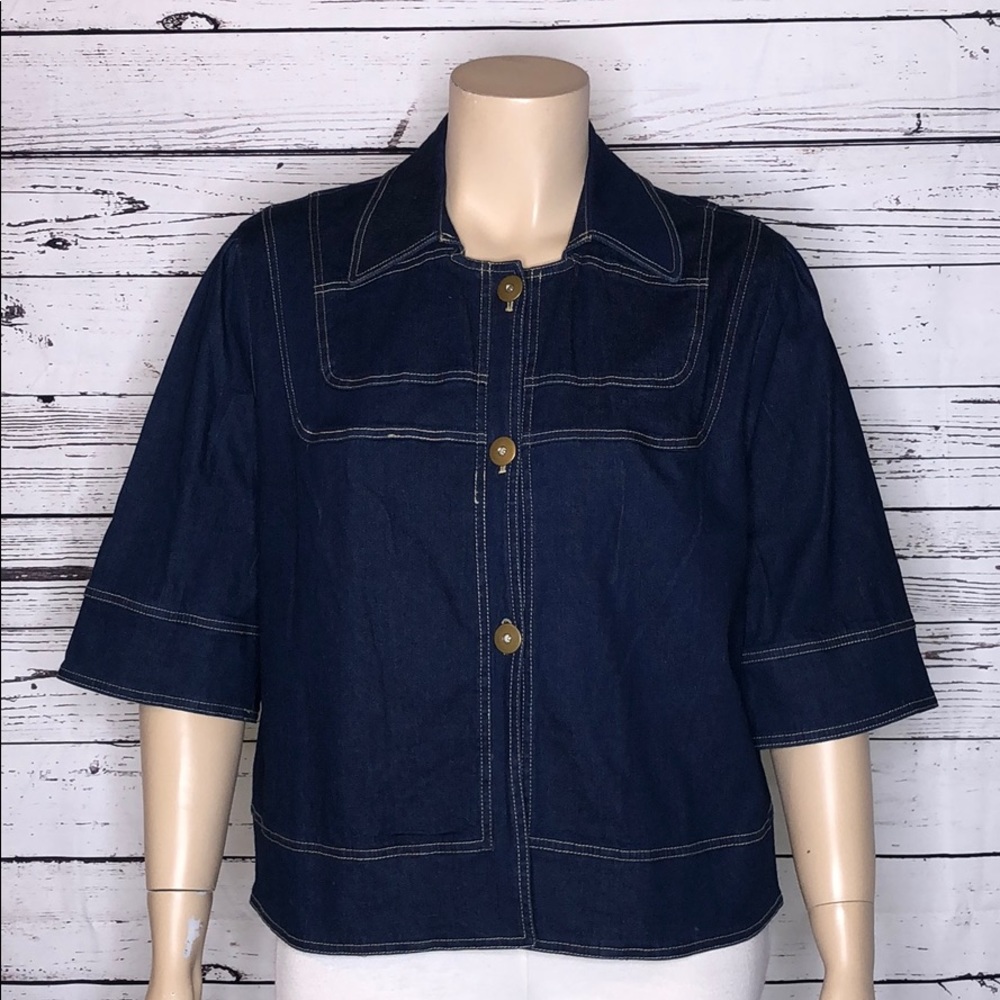 Susan Graver NWT Size XL Dark Blue Wash Denim Jean Button Crop Swing Jacket